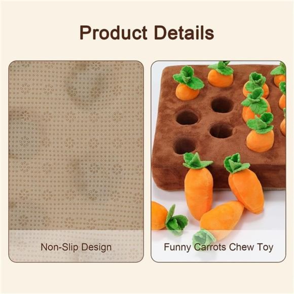 Interactive Dog Toys, Squeak Carrot Snuffle Mat Plush Puzzle Toys 2 in 1 - Picture 4 of 7
